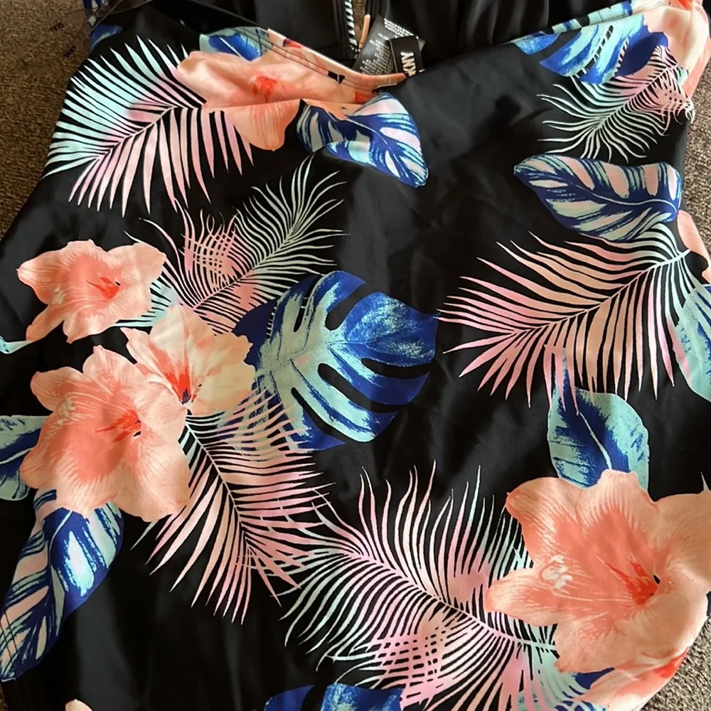 DKNY Tropical‎ Floral One Piece Swimsuit in Black/Pink Sizes XL NWOT - Picture 14 of 15